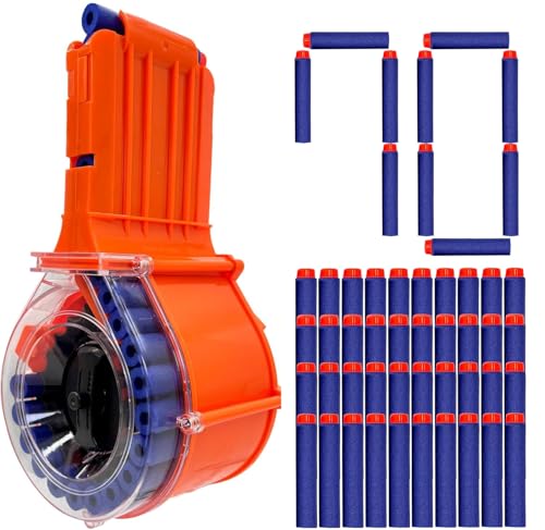 25-Round Drum Magazine with 70 Refill Darts Enhanced Performance Accessory Compatible with Nerf N-Strike Elite Series Blasters (Compatible with Elite Darts)