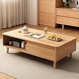 Tea Table, Living Room Table with Two-Way Drawer Storage & Supporting Legs, Solid Wood Eco-Board Material for Magazines, Books