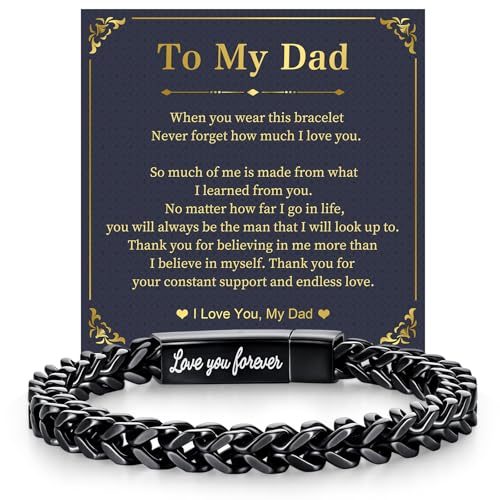 MEALGUET Black Chain Bracelets for Dad : To my Dad Stainless Steel Franco Chains Love you Forever Engraved Link Mens Bracelet to Daddy from Daughter Son Sentimental Fathers Day Birthday Gifts M
