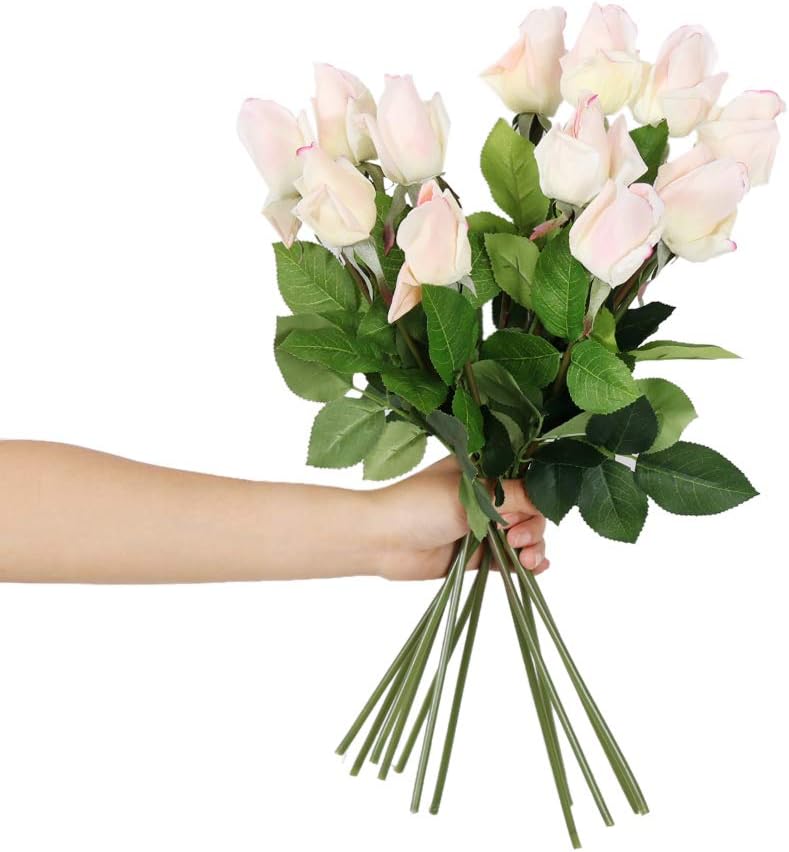 N YONGNUO 12pcs Latex Moisturizing Roses of Real Touch Natural Artificial Flowers Bud White Roses Realistic Color for Wedding/Home Decor or As a Gift to Wife/Mother/Friend(19 Inch-Milk White)