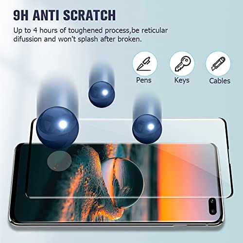 [2+2 Pack] Galaxy S10 Plus Screen Protector And Camera Lens Protector, Fingerprint Unlocking,3D Full Coverage,9H Hardness,Anti Scratch,For Samsung Galaxy S10 Plus 6.4 Inch Hd Tempered Glass #TOP3