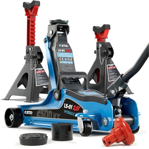 STIX Automotive Equipment Cric 2,5T 85-365 mm con 2 cavalletti di supporto - regolazione in altezza 85-365mm - Capacità massima di carico 2500KG