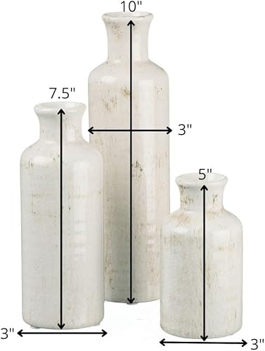 Miniatura 3 de Sullivans - Juego de jarrón de cerámica tamaño pequeño diseño rústico 3 jarrones Blanco gastado, Gris, Multicolor, Rojo, Two-Toned