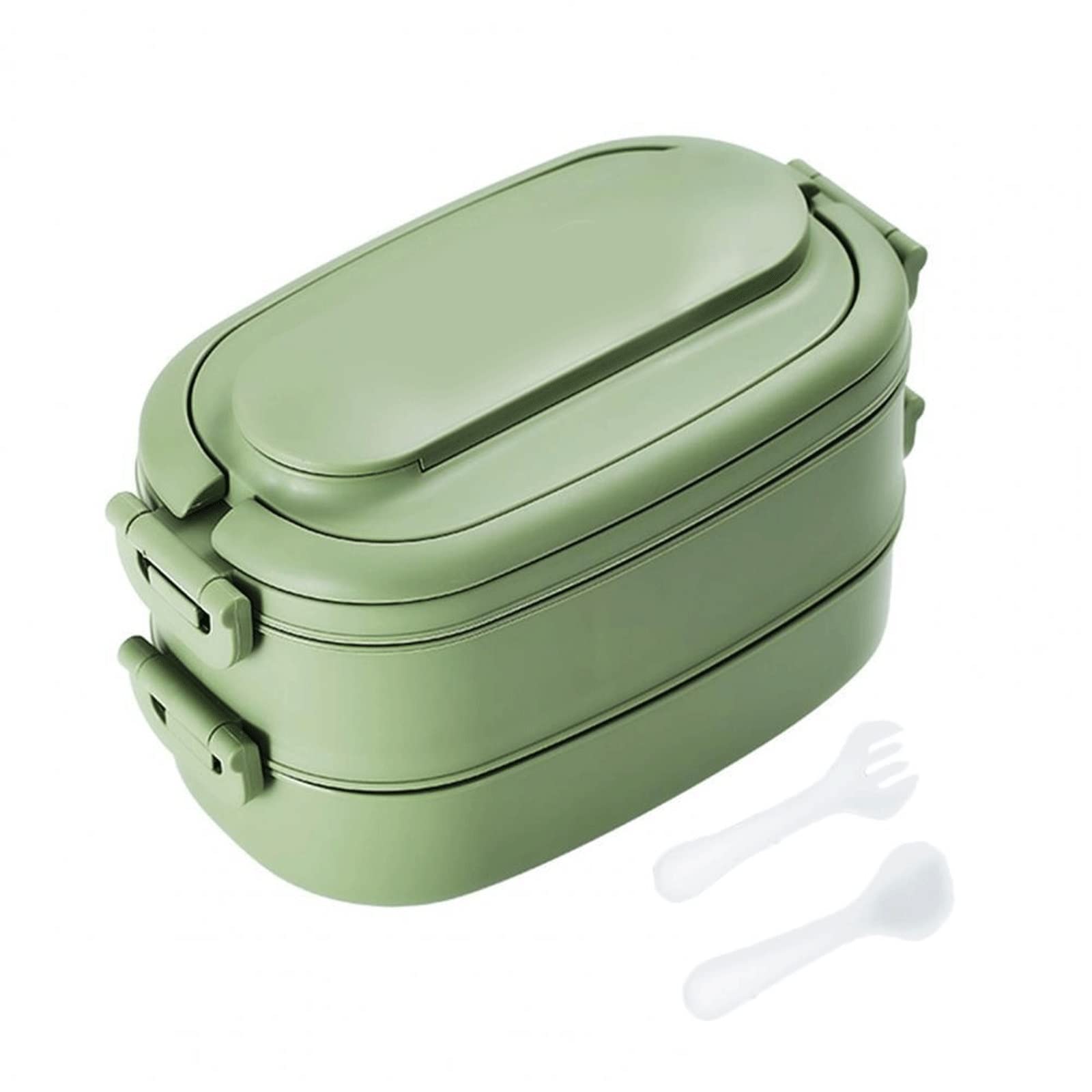 Bento-Boxen, Lunchbox, Lunchbox, doppelt versiegelte Lebensmittelbox, Lunchbox mit Löffel und Gabel ，Lunch-Boxen(Green)