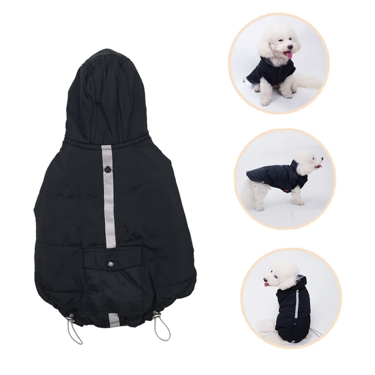 Kisangel 2pièces Veste Coton Noir Réfléchissante pour Chien Gilet Hiver Lumineux Et Chaud Vêtement De Sport pour Animaux De Compagnie Moyen