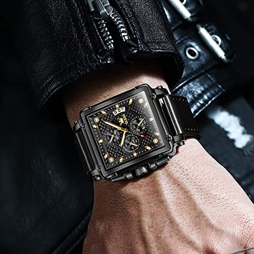 Image of OLEVS Square Watches for Men Chronograph Fashion Business Watch Luminous Waterproof Casual Wrist Watches