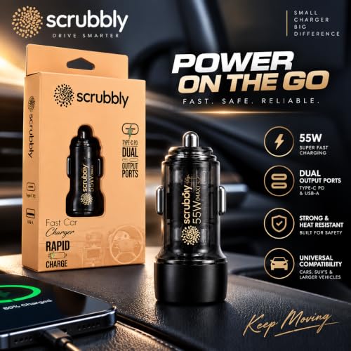Image of Car Power View Plus 55W Transparent Car Charger, Dual Port Fast Car Charger with 33W Type-C PD & 22.5W USB-A, Charge 2 Devices Simultaneously, for Smartphones, iPhones, Tablets, Earbuds