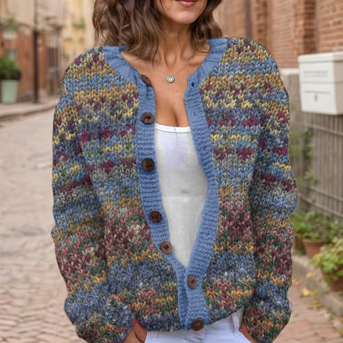 TIAFORD Women's Fair Isle Cardigan Sweaters Button Down Crewneck Knit Icelandic Casual Loose Fall Winter Sweater Jackets2
