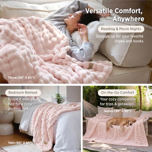 Bedsure Cloud Bubble Throw Blanket, Pink Christmas Decor Gifts, 50"×60" | Lightweight Decorative, Pink Gifts for Women/Girls, Christmas Room Decor, Fleece Blanket, Couch/Sofa/Bed, Soft, Cute - image 6