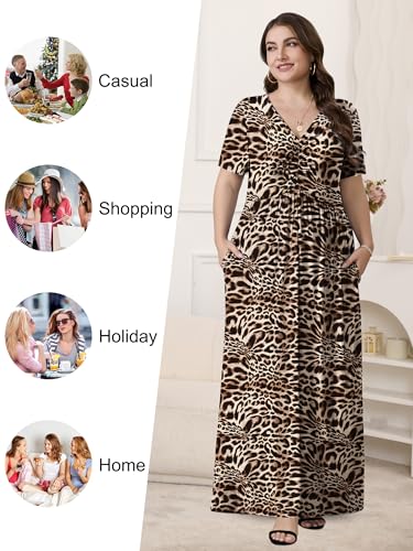 Image of PEVRL Plus Size Maxi Dresses for Women Summer Casual Short Sleeve Long Dress with Pockets 1X-5X