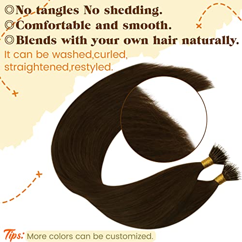 Ugeat Chocolate Brown Nano Hair Extensions Human Hair 16 Inch Dark Brown Nano Ring Hair Extensions Real Human Hair Nano Bead By Cold Fusions No Damage for Women 50G 50S - Image 4