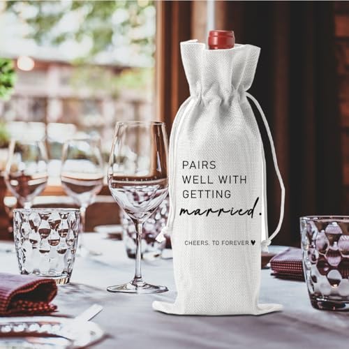 Image of Married Wine Bag Married Gifts for Couples Mr Mrs Marriage Honeymoon Gift Wedding Party Decorations Getting Engaged Wine Bottle Bag Champagne Bottle Wraps Bags (White)