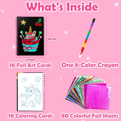 Image of FUNNYB&G Foil Art Craft Kit for Girls 4-10 Years Old: Mess-Free & No-Glue, Create 16 Sparkly Unicorns Pictures - Perfect Travel Toy & Birthday Gift for Kids（Unicorns）