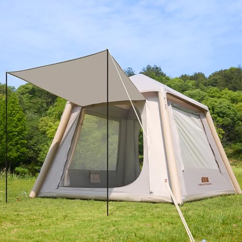 Inflatable Tents for Camping, Blow Up Tent with Hand Pump, 3-4 Person Air Glamping Tent with Canopy, Easy Setup 4 Season Outdoor