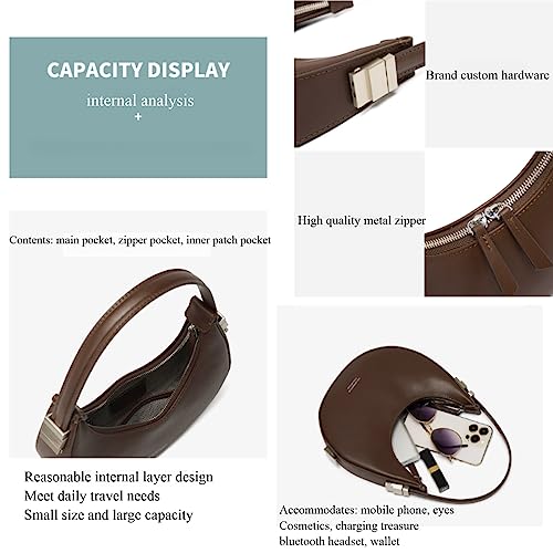 2023 New Ladies Genuine Leather Shoulder Handle Underarm Crescent Bag, Y2k Fashionable Adjustable Moon Bag With Handle. (coffee) 6