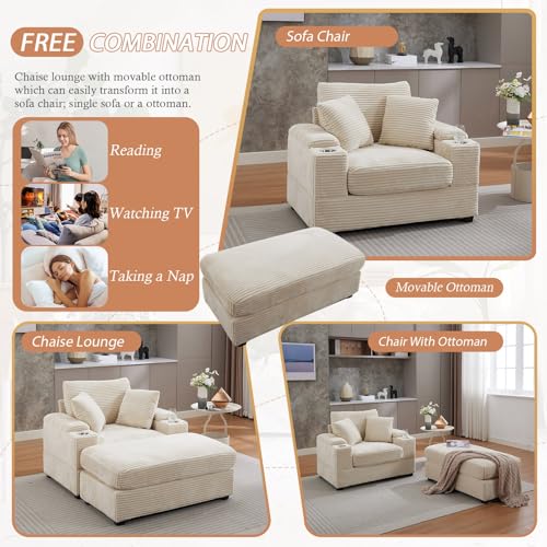 Sillón Plegable Beige Corduroy miniatura 3