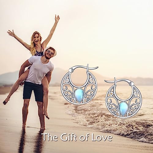 Yonfqe Bohemian Boho Earrings Sterling Silver Moonstone Dangle Filigree Hoop Drop Tribal Ethnic Jewelry Gift For Women Girls #TOP2