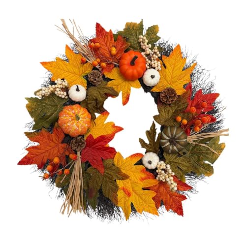 Guirnalda de puerta con calabaza artificial y eucalipto resistente para exterior e interior 2
