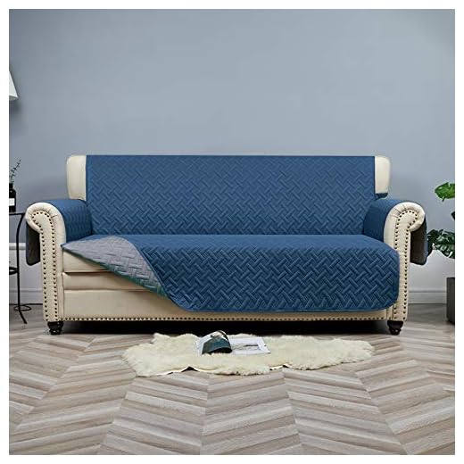 STONECREST Sofa Cover Waterproof, Reversible Slipcover Washable Furniture Protector for Kids, Seat Width Up to 68 Inches with Straps(Denim Blue/Grey, 68" Sofa)