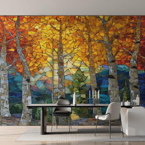 Papier peint arbre de ginkgo cache les défauts des murs du salon - 6
