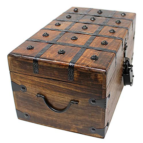 Nautical Cove Treasure Chest Wooden Box with Antique Iron Lock and Skeleton Key - Storage and Decor (Large 14 x 7.75 x 6") - Thumbnail 2