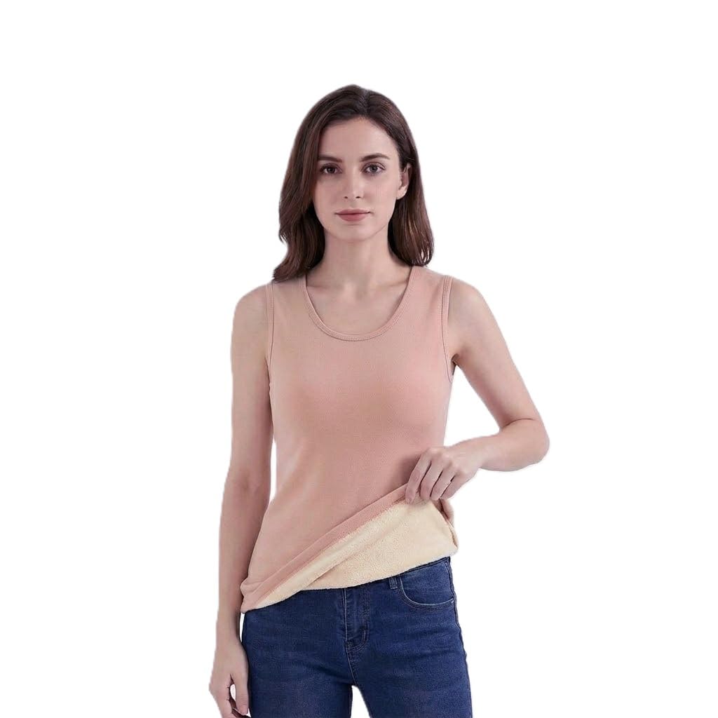 X-Large Pink Sleeveless Thermal Tank Top Womens Fleece Lined Underwear Tops Undershirt for Women Warm Base Layer Vest Scoop Neck- Soft and Warm