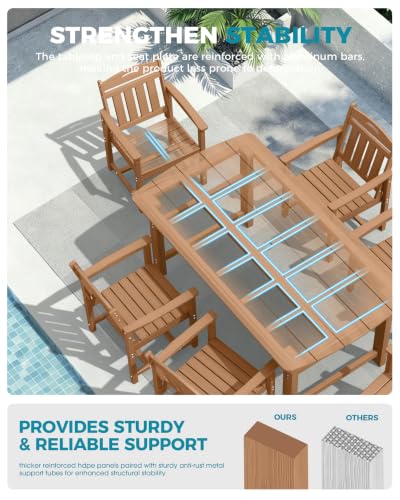 Image of Ciokea HDPE Outdoor Dining Set of 6, Patio Table and Chairs Sets, Teak