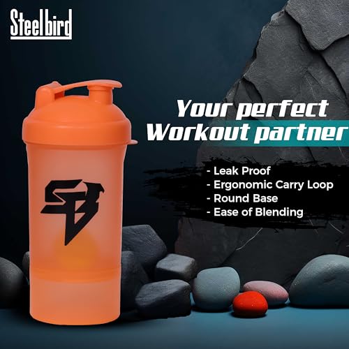 Image of Steelbird Smart 500: High-Performance Gym Protein Shaker Bottle - Boost Your Workout! (Orange)