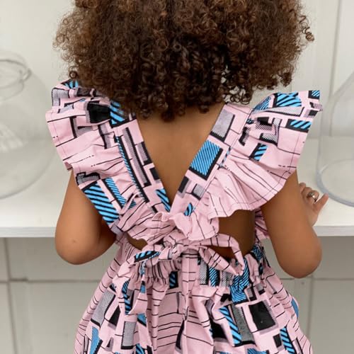 1 to 6Y Girls African Traditional Style Dress Toddler Kids Fly Sleeve Ruffle Backless Ankara Boho Casual Dress3