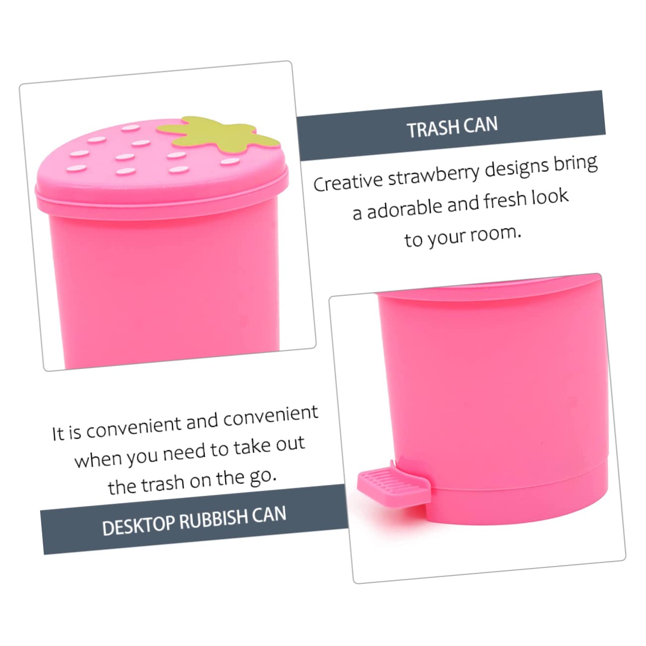 TIDTALEO Poubelle Rose Mini Conteneur Fruits Fraise Litière Enfants PP Pinceau Maquillage Mignonne