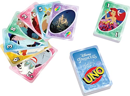 Mattel Games UNO Disney Prinzessin Die kleine Meerjungfrau Kartenspiel, inspiriert vom Film für Familiennacht, Spieleabend, Reisen, Camping und Party – Bild 4
