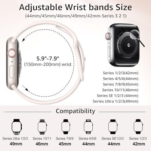 Image of 6 Pack Sport Bands Compatible with Apple Watch Band 38mm 40mm 41mm 42mm 44mm 45mm 49mm 46mm for Men Women,Silicone Waterproof Strap for iWatch Apple Watch Ultra 3 2 Series 11 10 9 8 7 6 5 4 1 SE