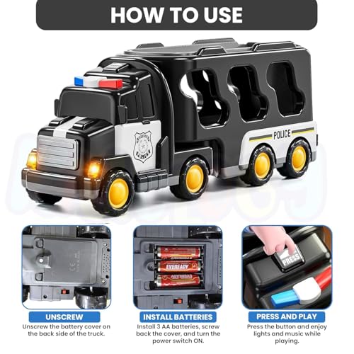 Image of Kidology 5 in 1 Police Trucks Boy Toys for 3-5 Year Old Toddlers - Toys for 3 4 5 6 7 Years Old Transport Vehicle Carrier Truck Sets Kids Boys & Girls