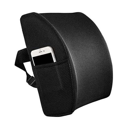 LIVEHITOP Almohada Lumbar Cojin Espuma de Memoria con Correa, Ergonomico Respaldo Lumbares Espalda para Silla Oficina, Asiento Coche, Camión, Silla Ruedas (Negro)
