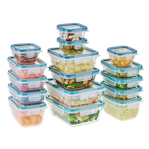 Snapware Total Solution - Juego de recipientes de vidrio y plástico para almacenamiento de alimentos, recipientes para preparación de comidas con tapas sin BPA y 4 pestañas de bloqueo, aptos para
