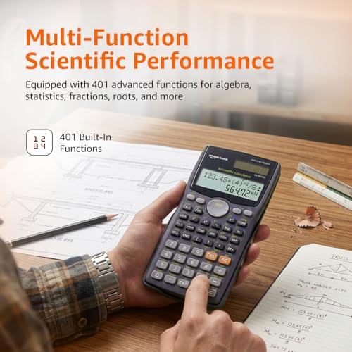 Image of Amazon Basics Scientific Calculator (AB-991MS) | 401 Functions | 2-Line LCD Display | Matrix & Vector Calculations | Solar & Battery Powered | 10+2 Digit Display | Sliding Protective Cover | Black