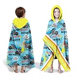 Neapth Monster Truck Bath Towels for Boys Hooded Beach Towels for Kids Ages 4-8, Car Kids Hooded Bath Towels Wrap for Toddler Teen Boys 30x50 inch Blue Kids Towels for Beach Pool Swim