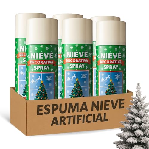 Espuma Nieve Artificial, Spray Decoración Navidad, Pulverizador de Nieve, Bote Spray Efecto Nieve, Copos de nieve artificial, Uso en interior, Utilizado en arbol de navidad, 6 botes de 250 ml
