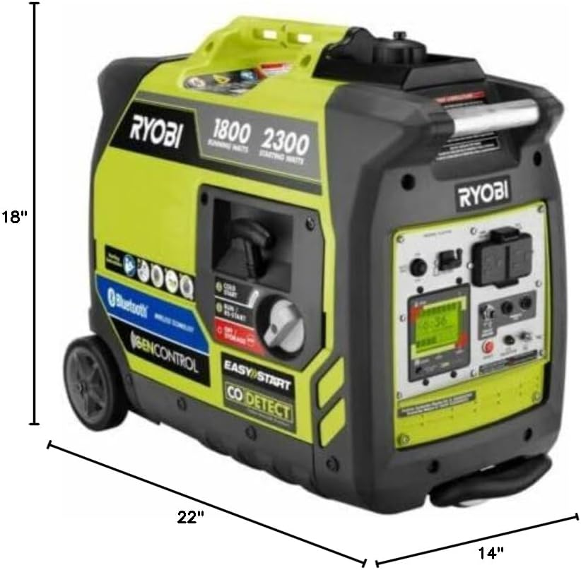RYOBI 2,300-Watt Recoil Start Bluetooth Super Quiet Gasoline Powered Digital Inverter Generator with CO Shutdown Sensor (Renewed)