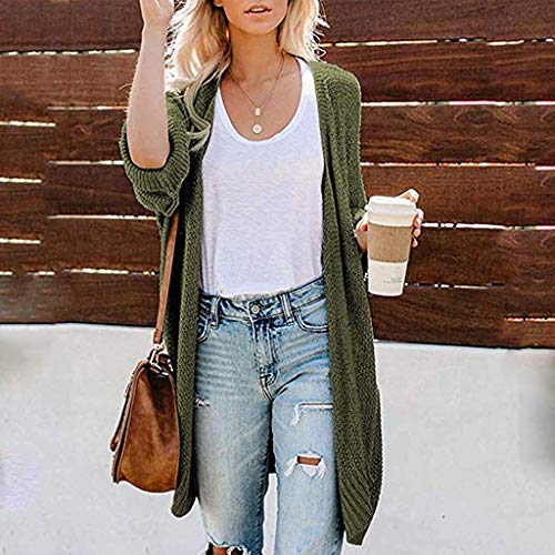 vermers Womens Knit Sweater Casual Loose Solid Color Open Front Long Sleeve Cardigans Tops(S, Army Green)