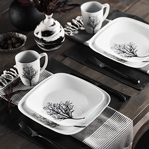 Corelle Square 16-Piece Dinnerware Set, Timber Shadows, Service For 4 #TOP7