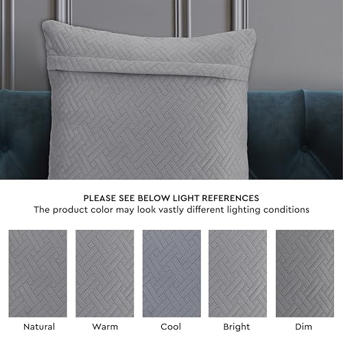 Image of Encasa XO Quilted Velvet Cushion Covers, Pillow Covers, No Inserts Grey | 16 inchx16 inch | Double Sided Texture | Hidden Zipper | Machine Washable | Set of 2