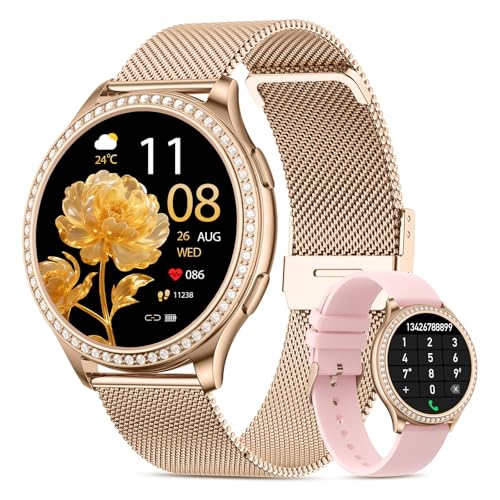 Miecgth Smartwatch Damen 1.32' HD Touchscreen Uhr mit Telefonfunktion Herzfrequenz 120+ Sportmodi Fitness Tracker IP68 Schlafmonitor Schrittzähler Smart Watch für iOS Android (Rose Gold)