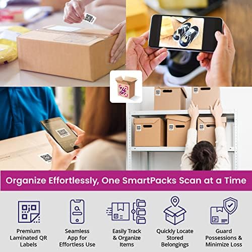 SmartPacks QR Code Stickers | 48 Premium Smart Labels with App | Advanced Pack and Track Labels with QR Code for Inventory, Storage, Moving — view 4