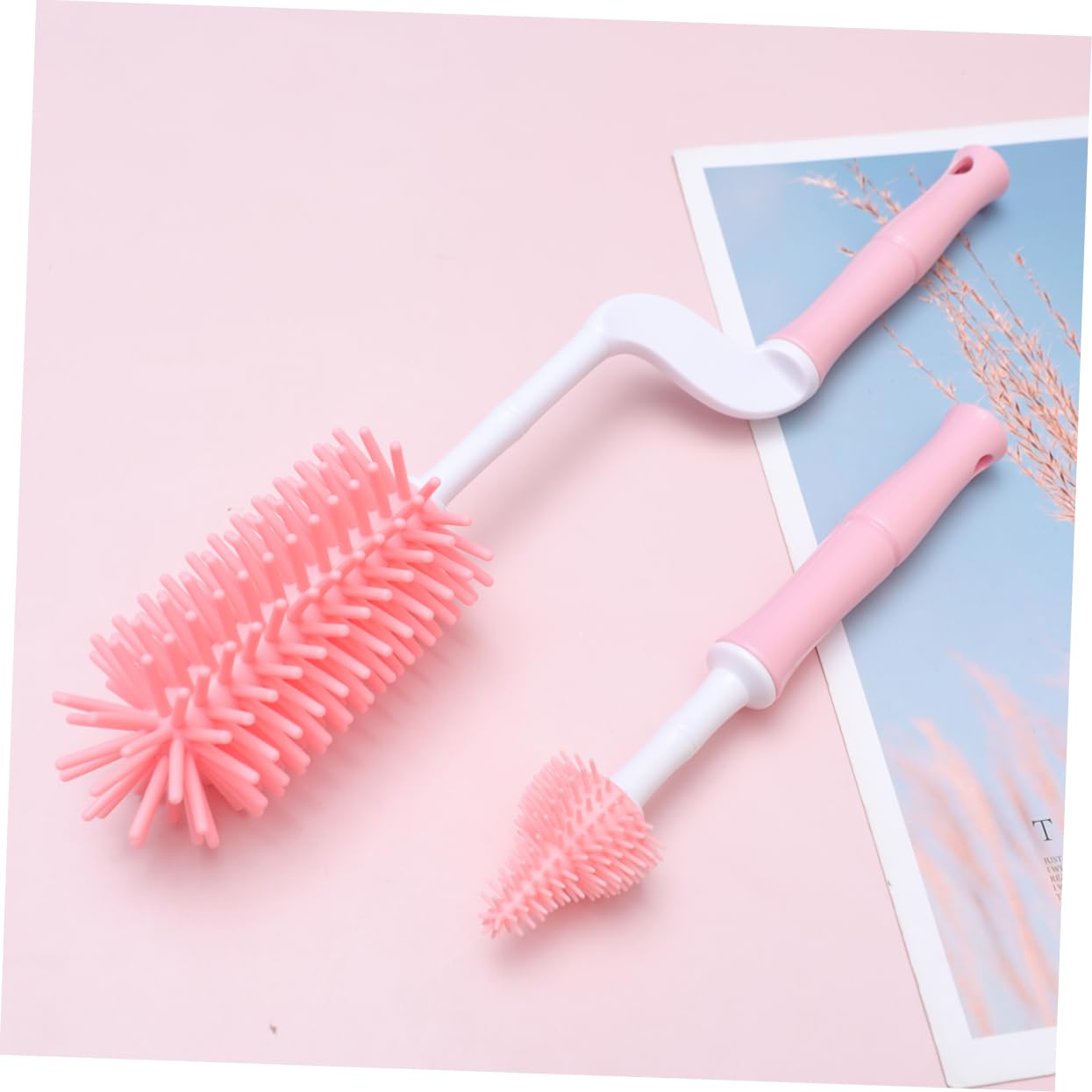 ibasenice 3juegos Cepillos para Limpiar Biberones y Chupetes Set De Accesorios De Limpieza Mango Rotatorio para Hogar Rosa