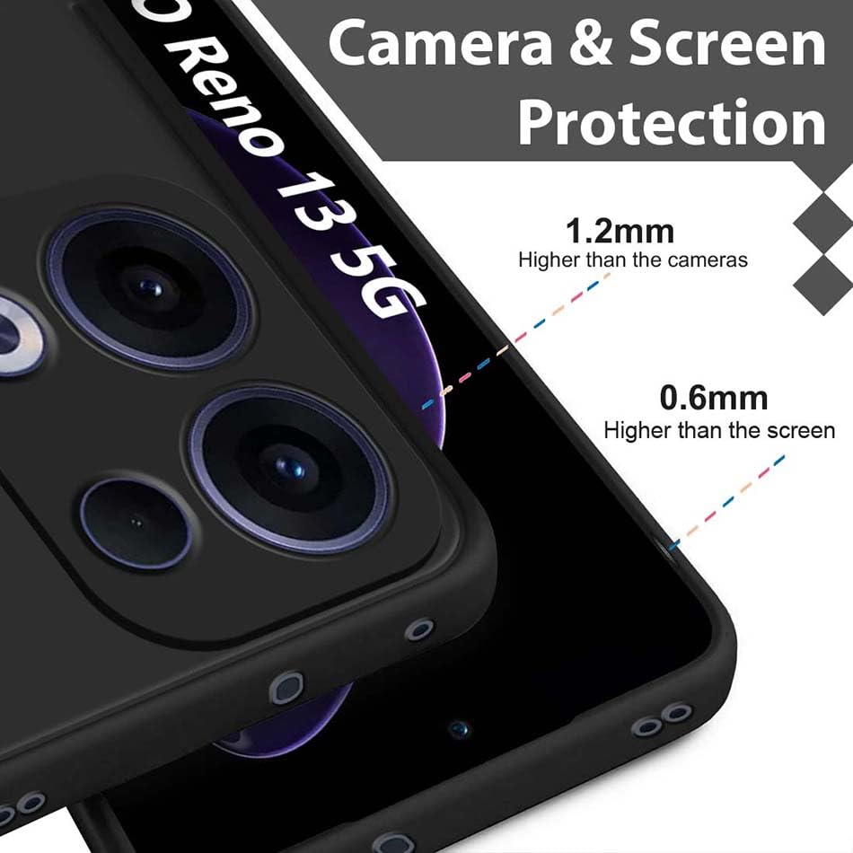 Image of Fashionury Liquid Silicon Back Cover for Oppo Reno 13 5G | Camera Protection | Inner Velvet Fabric | Anti-Fingerprint | Ultra Slim Case (Black)