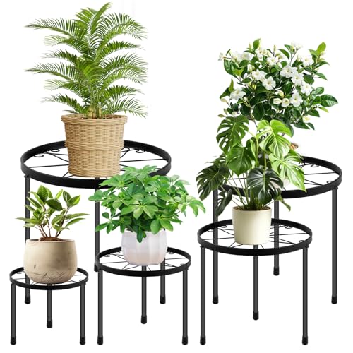 TOSAVGA 5 Stück Pflanzenständer Set, Blumenständer Metall Rund, Anti-Rost Blumenhocker Pflanzenregal, Pflanzenhocker für Innen Außen, Blumentisch für Haus & Garten Dekoration, Blumengestell