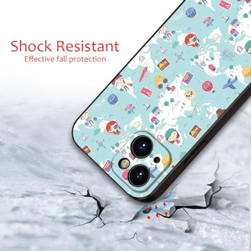 Cute Cartoon World Map Phone Case for iPhone 15 - Soft & Shockproof Travel Style for Girls & Women(B1-Cartoon Cute Girly)