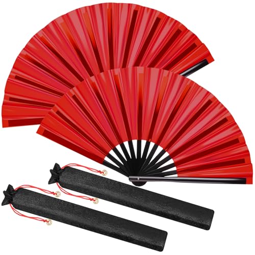 Image of Maitys Large Rave Fan Folding Handheld Fans 13'' Clap Fans for Line Dancing Clack Fan Holographic Festival Accessory for Martial Art Gift Performance, Includes 2 Pouch