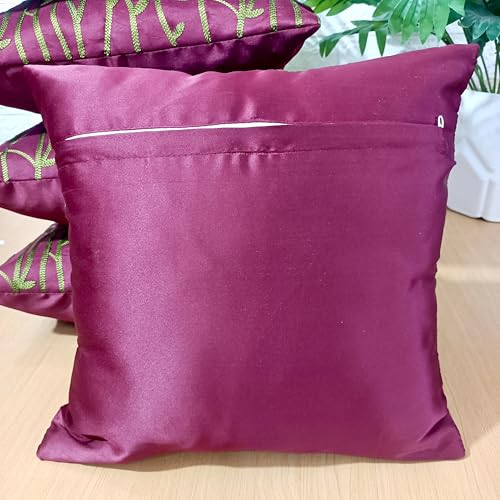 Image of LOFEY Satin Cushion Covers Set of 5 | 16 inch x 16 inch (40x40 cm) MultiFloral Decorative Sofa & Bed Pillow Covers for Living Room & Bedroom Decor (Without Filler) (Maroon)